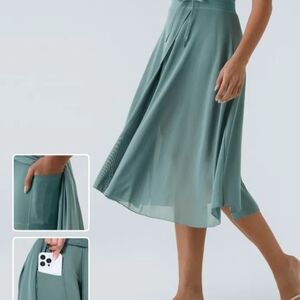 Halara High Waisted Drawstring Contrast Mesh 2-in-1 Pocket Flowy Midi Flare